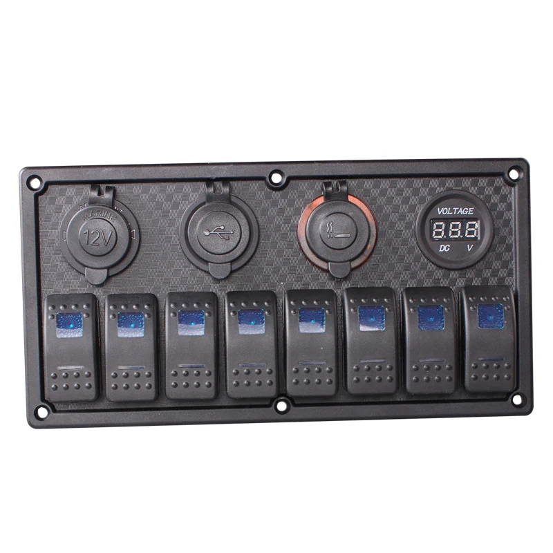 JX-LCLYL 8 Gang Rocker Switch Voltmeter Dual USB Power Socket Panel for Car Marine Boat