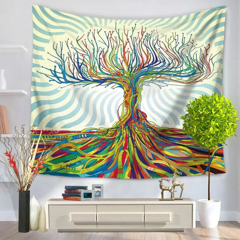 WARM TOUR Colorful Tree Indian Mandala Wall Hanging Tapestry Polyester Bedspread Throw Blanket Picnic Cloth Home Decoration | Дом и сад