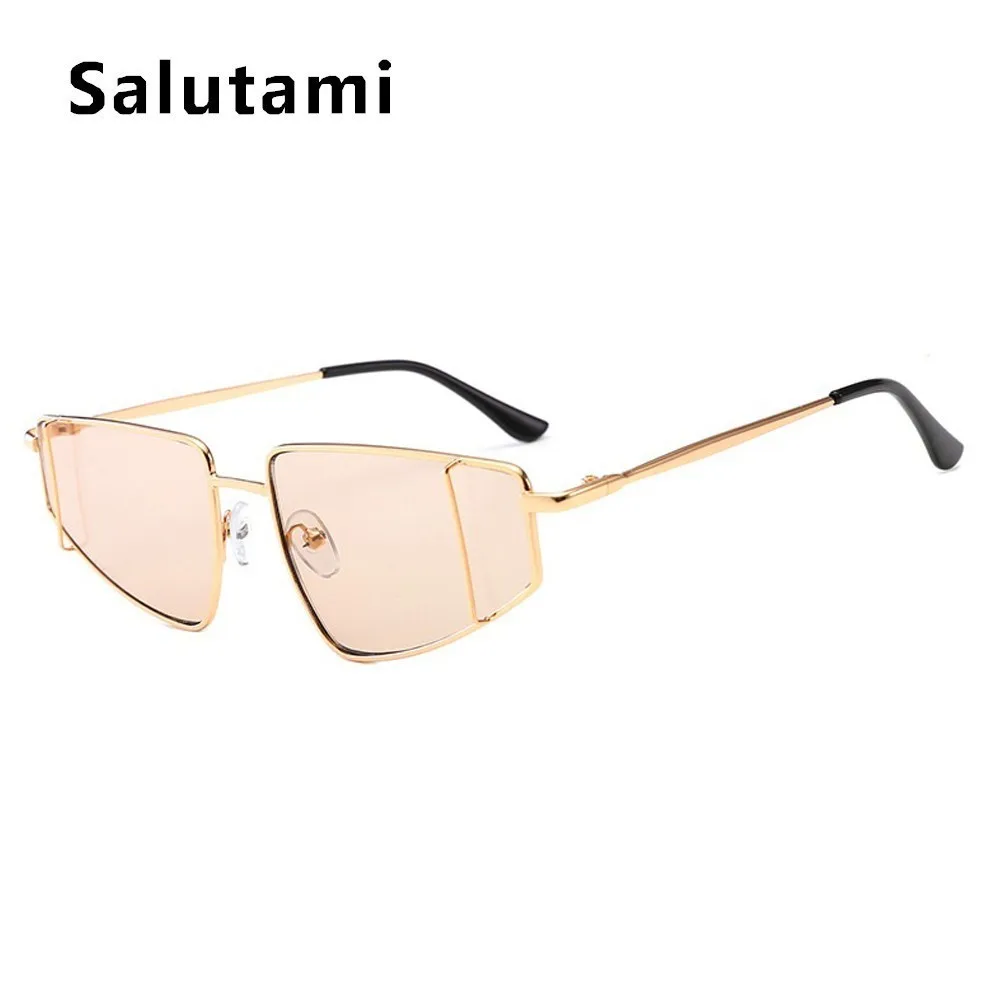 Сплав треугольные солнечные очки для женщин новые роскошные брендовые солнцезащитные очки «кошачий глаз» мужские маленькие оправы прозрачные линзы очки Oculos - Цвет линз: SH045gold tea