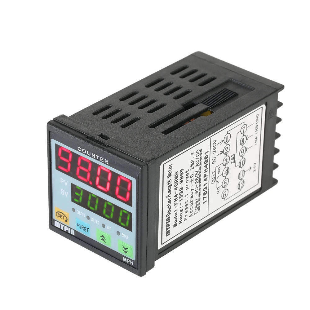 

MYPIN 90-260V AC/DC Preset 4 Digital Counter Multi-purpose Length Counter Intelligent Length Meter machine Relay Output PNP NPN