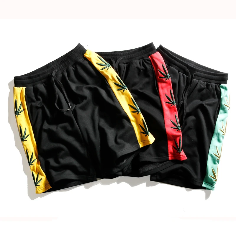 YouthCodes Weed Shorts Men Cotton Hip Hop Skateboards Patchwork