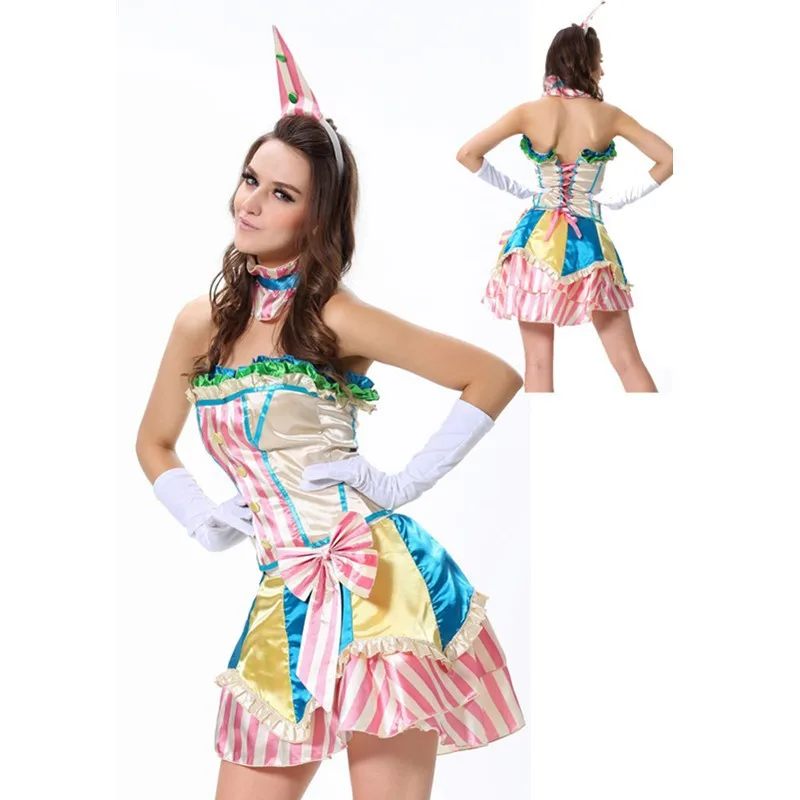 Fever Boutique Colorful Bustle Skirt Collar and Mini Hat Gloves Clown Lovely Adult Sexy Costume Halloween Clown Costume L1320 L1320 (2) 800x800
