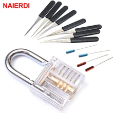 NAIERDI Practice Padlock Locksmith Hand Tool Transparent Visible Lock Pick With Broken Key Removing Hooks Extractor Set Hardware axk transparent visible pick cutaway practice padlock lock with 12pcs blue broken key removing hooks lock locksmith tool