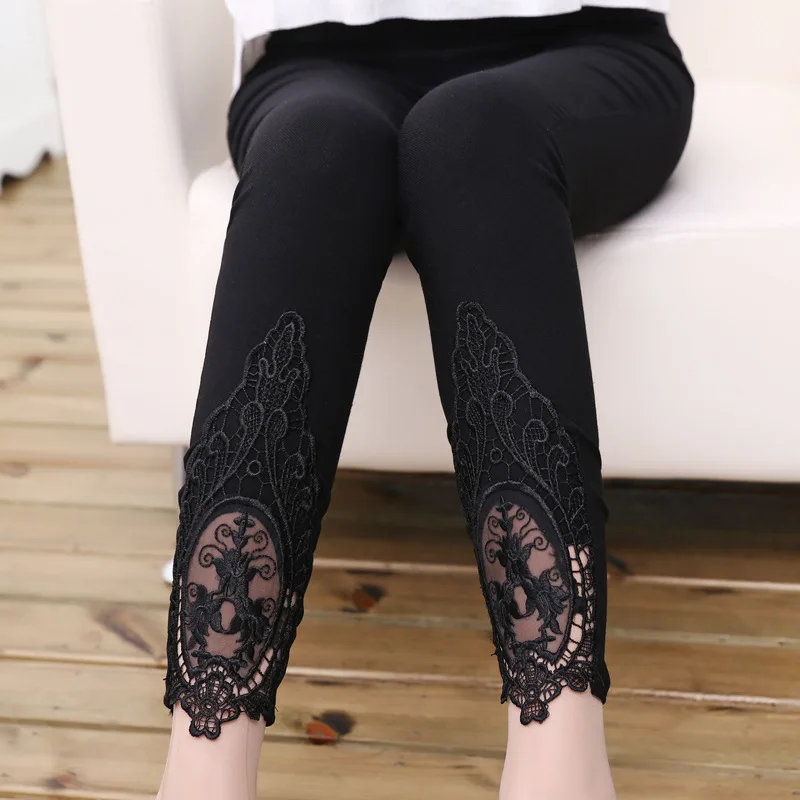 

2018 spring and summer women trouses new fashion thin sexy lace mouth lace nine points pencil feet pants wholesale YL-100