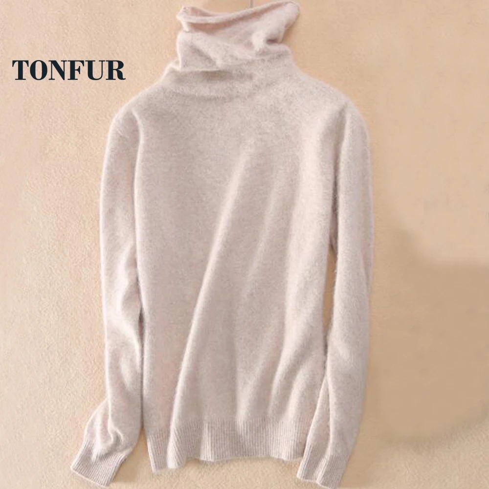 2019 New Women 100% Real Mink Cashmere Sweater Female Turtleneck Sweater Loose Thickened Basic 
