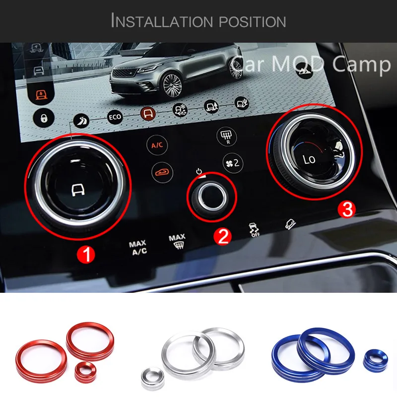 

For Land Rover Range Rover Velar 2017 2018 Metal Interior Air Condition Knob Cover Trim 3pcs