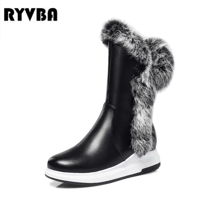 

RYVBA 2019 women sexy fur mid calf boots womens winter autumn snow boots sexy woman black autumn white flats ladies flat shoes