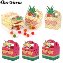 OurWarm 10Pcs DIY Paper Gift Box for Hawaiian Party Decorations Fruit Pineapple Watermelon Favor Boxes Birthday Party Supplies