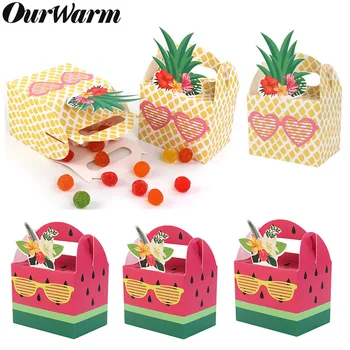 

OurWarm 30Pcs Hawaiian Party Favor Box DIY Pineapple Watermelon Paper Gift Candy Box Tropical Luau Summer Fruit Party Supplies