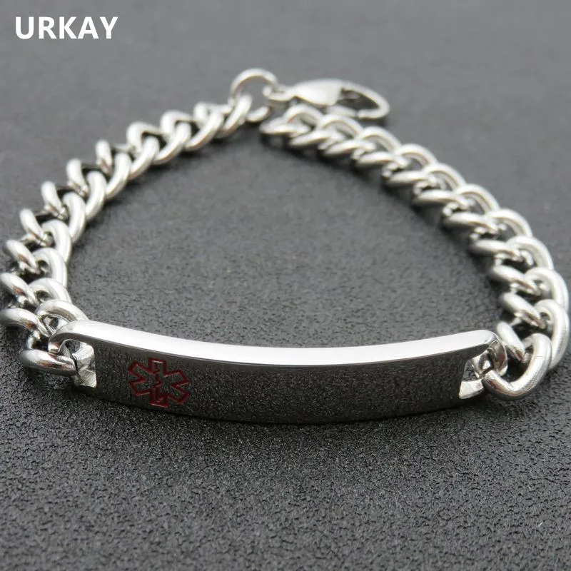 Urkay 8 мм Спецодежда медицинская оповещения ID браслеты Нержавеющая сталь ID браслет для человека Женская мода подарок DIY логотип ювелирные изделия