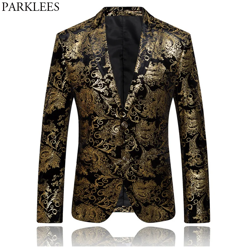 

Mens Hipster Geek Metallic Paisley Floral Printed Suit Blazer 2018 New Slim Fit Single Breasted Two Button Suit Blazers Jacket