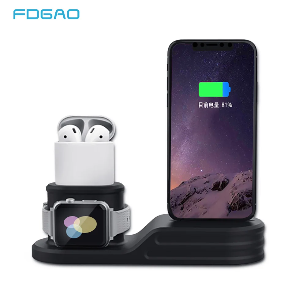 

FDGAO 3 in 1 Mobile Phone Watch Headset Charging Stand For Iphone X XS Max XR 8 Plus Apple Watch Airpods Silicone Phone Holder