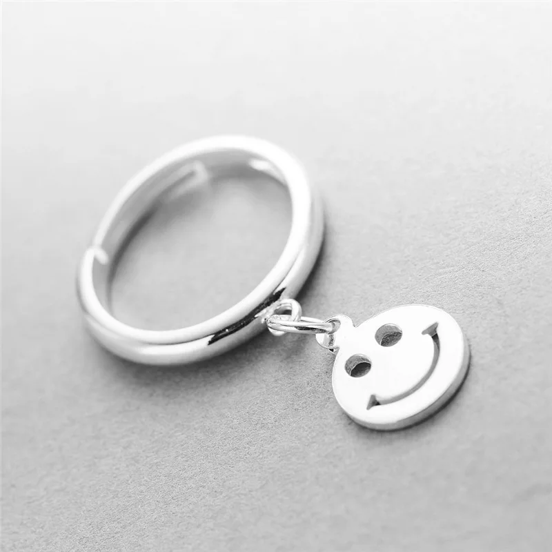original Emoji face smile Rings 100% Sterling 925 silver Jewelry Vintage Adjustable rings for women girl gift