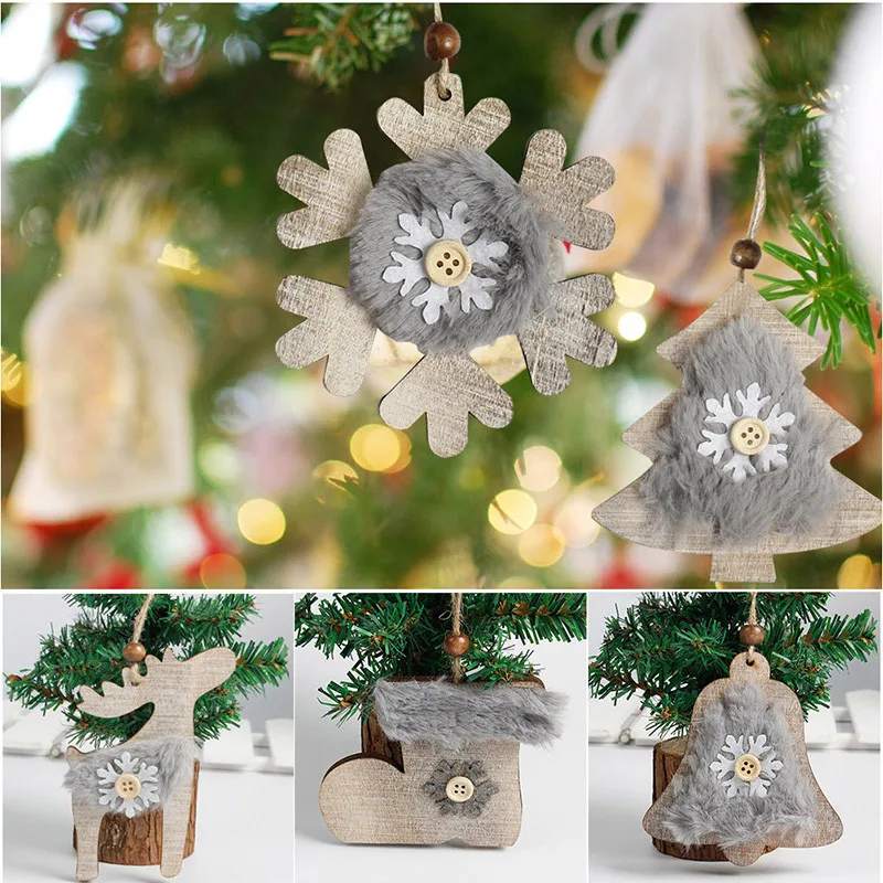 

Christmas Tree Star Bell Gloves Shoes Snowflake Fawn Wooden Plush Wood Hanging Decor New Year Home Garden Decoration