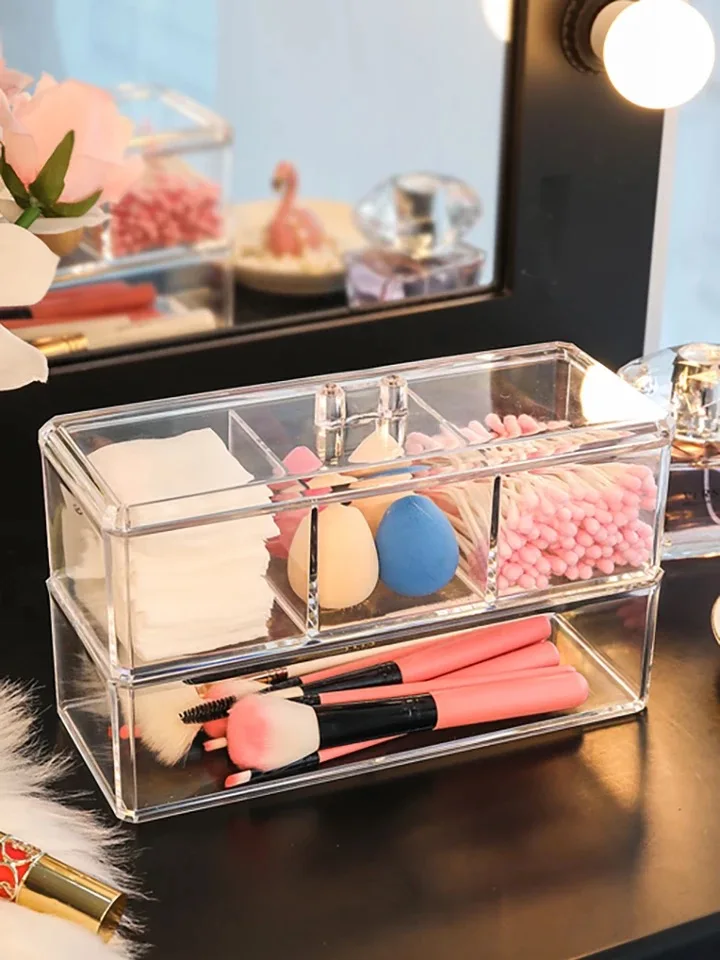

Acrylic Storage Box Cotton Swab Box Transparent Household Makeup Brush Beauty Egg Multi-Function Cosmetic Storage Organizer