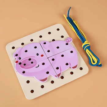 

Baby Threading Board Toy DIY Crafts Threading Board Child Kids Wooden Toy Animal Lacing String Shoelaces Beads Toys