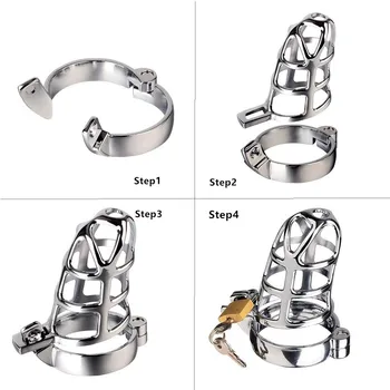 Metal Male Bird Chastity Cage Device Small Penis Lock Cage Set Cock Ring BDSM Bondage