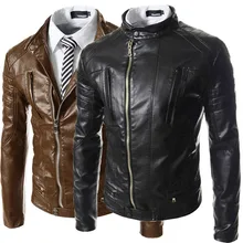 Брендовая одежда, Новые Модные Куртки из искусственной кожи для мужчин, Винтажный дизайн, куртка из искусственной кожи с воротником-стойкой, байкерские куртки на молнии