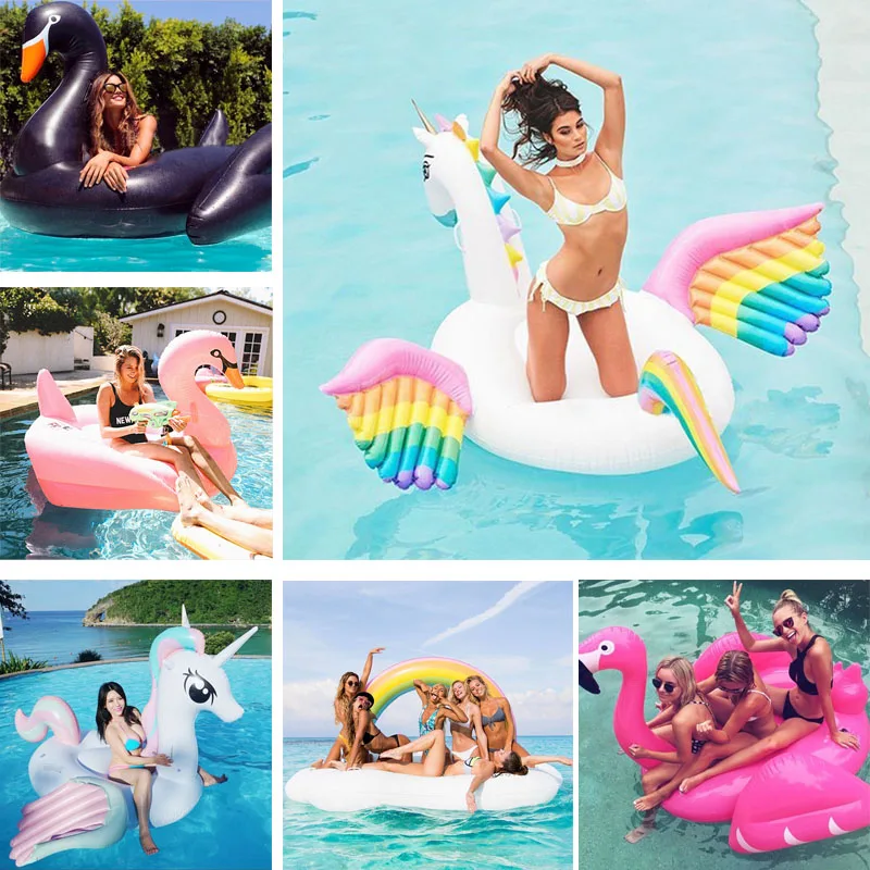 

190cm/250cm 24 Style Giant Flamingo Swan Unicorn Inflatable Pool Float Ride-on Swimming Ring Air Mattress Water Summer Toys boia