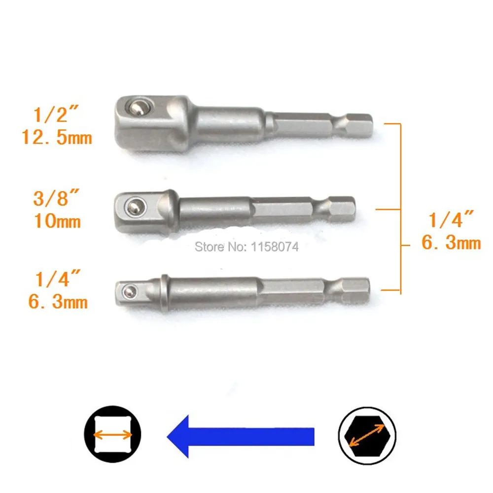 3 шт. быстросменный патрон гнездо адаптер Набор шестигранный хвостовик до 1/" 3/8" 1/" Набор