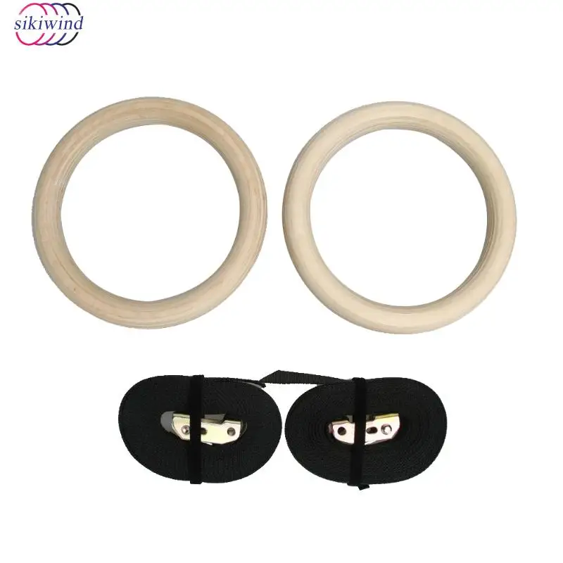 

2 Pieces/Set Gymnastics Rings Wood Thicken Portable Home Fitness Gym Crossfit Strength Training Rings With Adjustable Straps