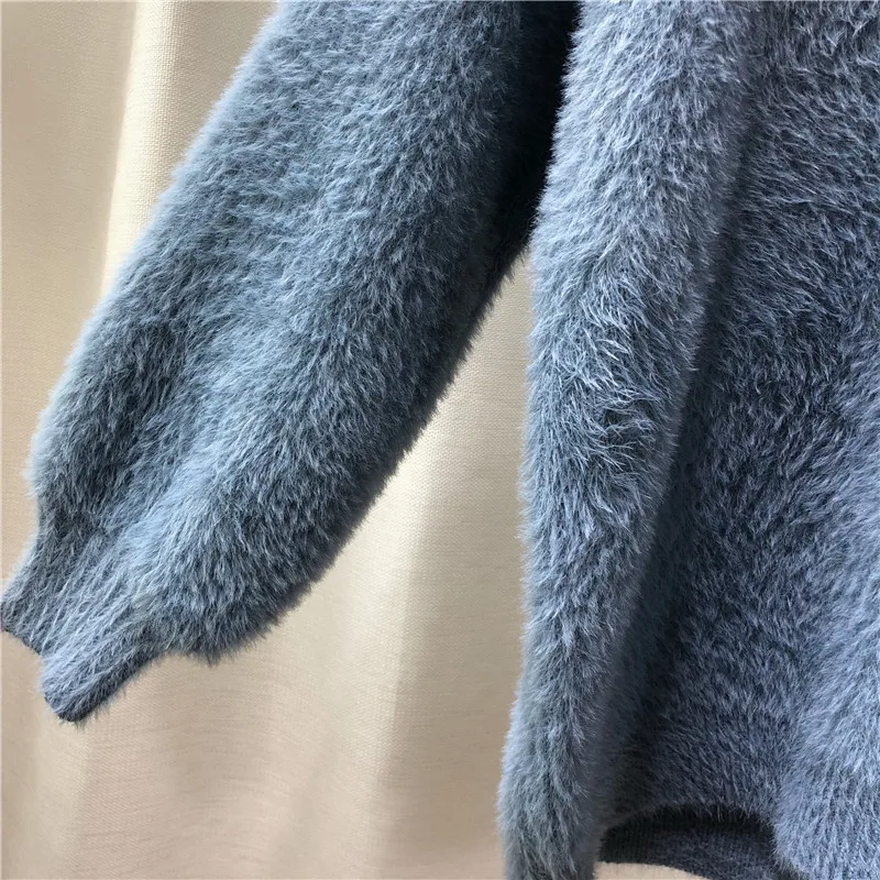 OLN 2019 New Winter Pullover Loose Solid Color Plush Sweater Mohair Round Collar Top Comfortable Streetwear Women Sweaters 6536