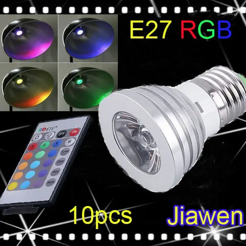 

10PCS/lot, Energy saving+Remote Control 16 Colors Changing RGB LED Lamp,3W E27 RGB LED Bulb ,85-265V LED light, free shipping