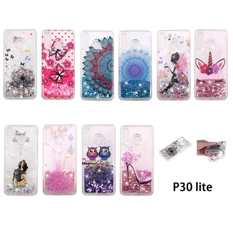 Чехол для huawei P30 Lite ProtectiveShell блеск Shine зыбучие пески течет жидкость Противоударный