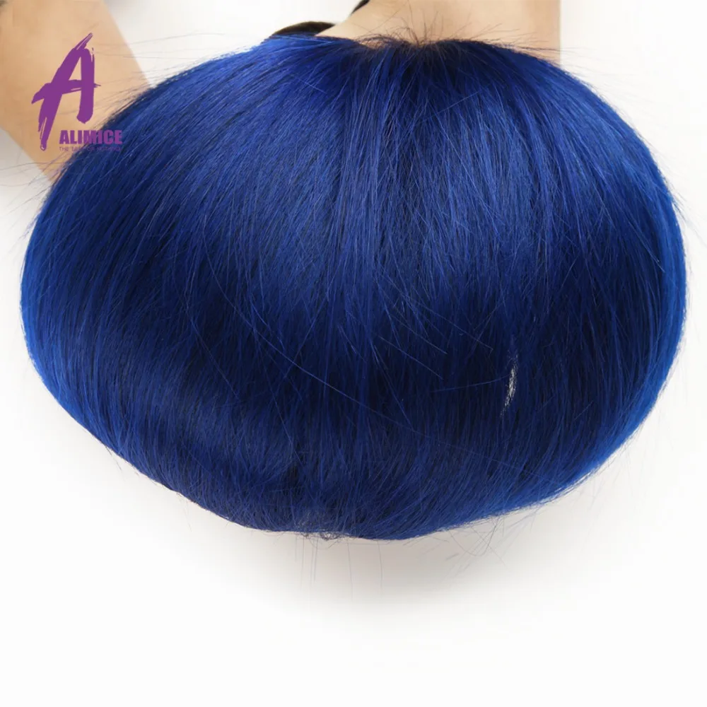 Alimice Ombre Brazilian Straight Human Hair Weave 3 Bundles Bundles With Closure T1bblue Remy Hair Ombre Bundles With Closure (5)