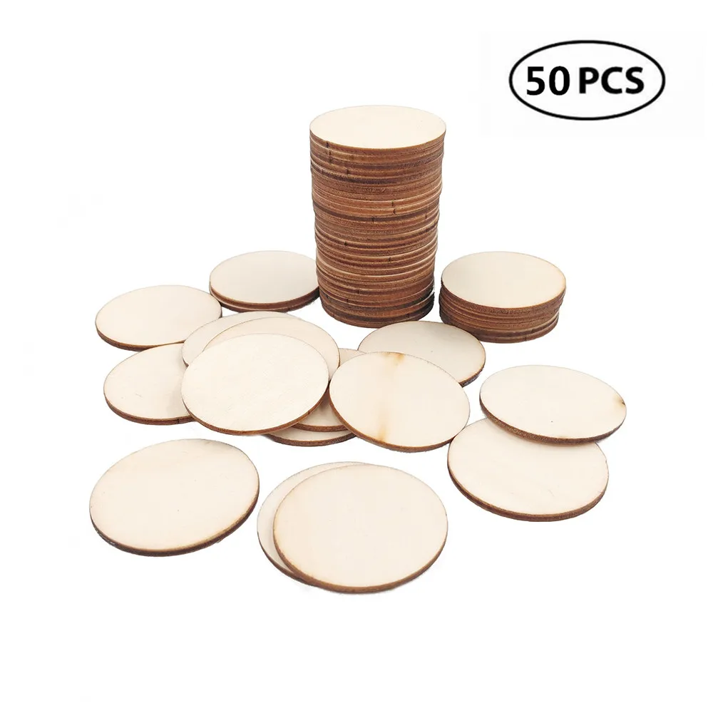 

50pcs 40mm 1.57inch Unfinished Natural Wood Slices Circle Log Discs for DIY Craft Rustic Wedding Ornaments