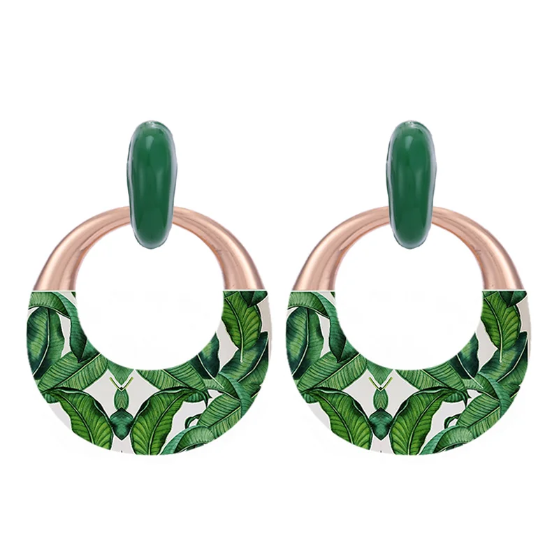 Sehuoran Zinc Alloy Big Oval Drop Earrings For Women Long Statement Printing Oorbellen Fashion Jewelry Wholesale (2)