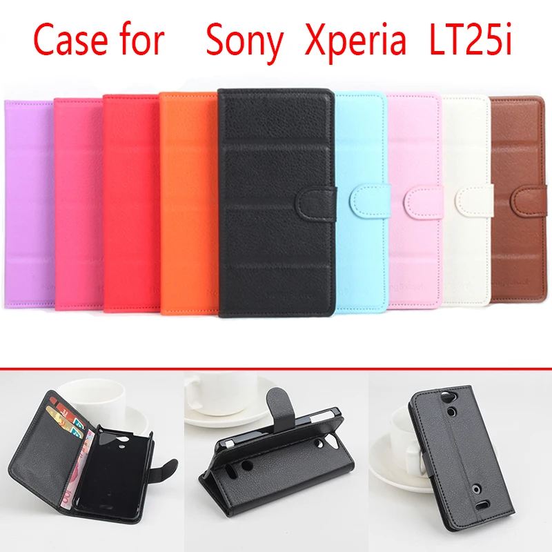 

For Sony Xperia LT25i Phone Case Folio Flip Pure Color Lichee Pattern PU Leather Wallet Case Cover Cash/Card Slots sanheng