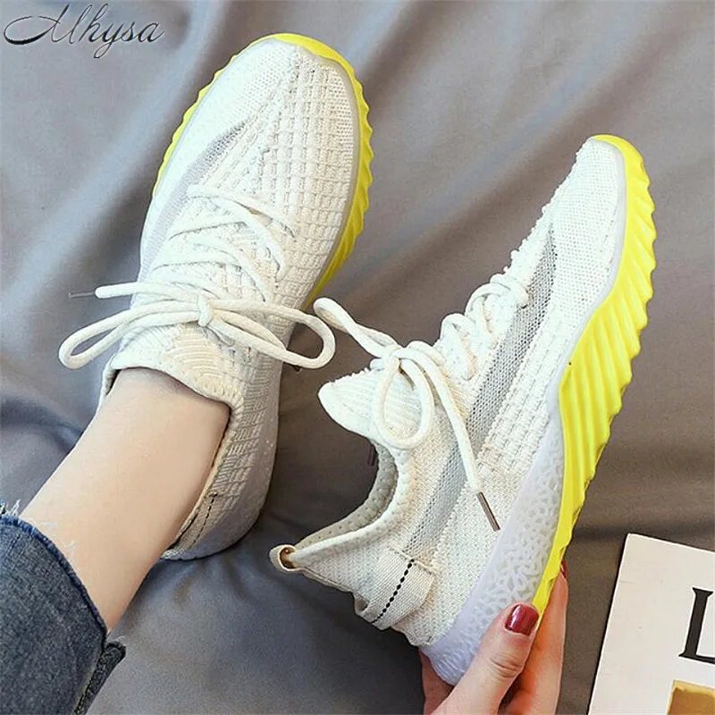 

Mhysa 2019 New summer fashion ladies mesh sneakers lightweight non-slip color matching high to help casual flat mesh shoes T555