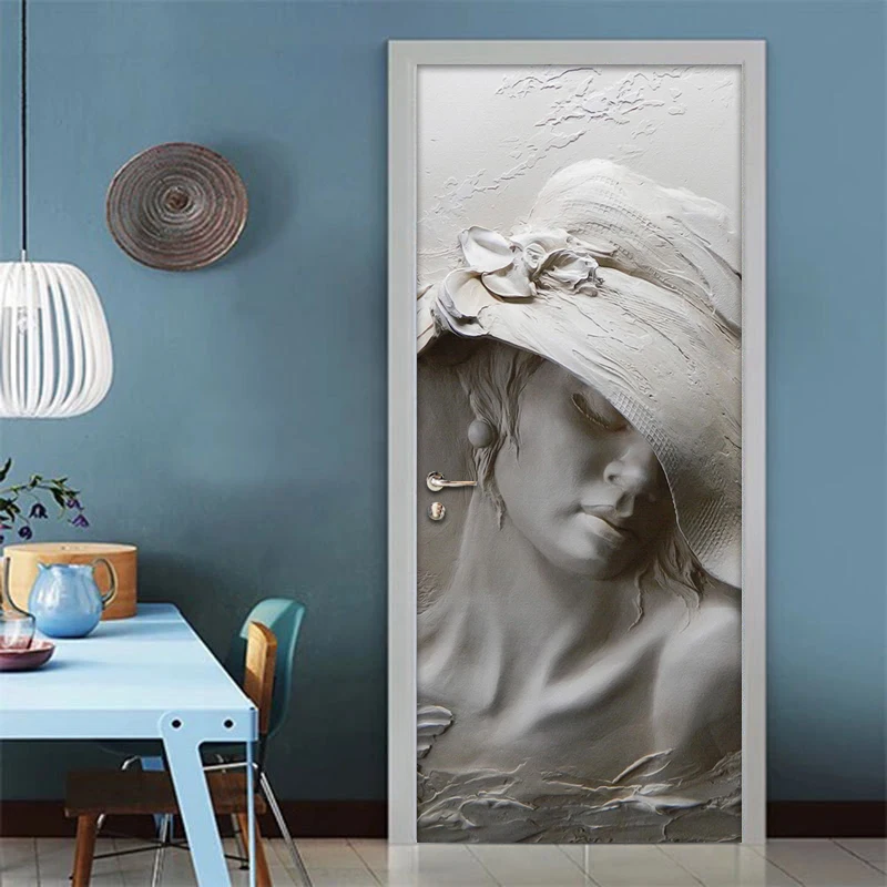

Waterproof Self-adhesive Door Sticker Mural 3D Gray Beauty Art Wall Murals Modern Living Room Bedroom Door Wallpaper Wall Decals