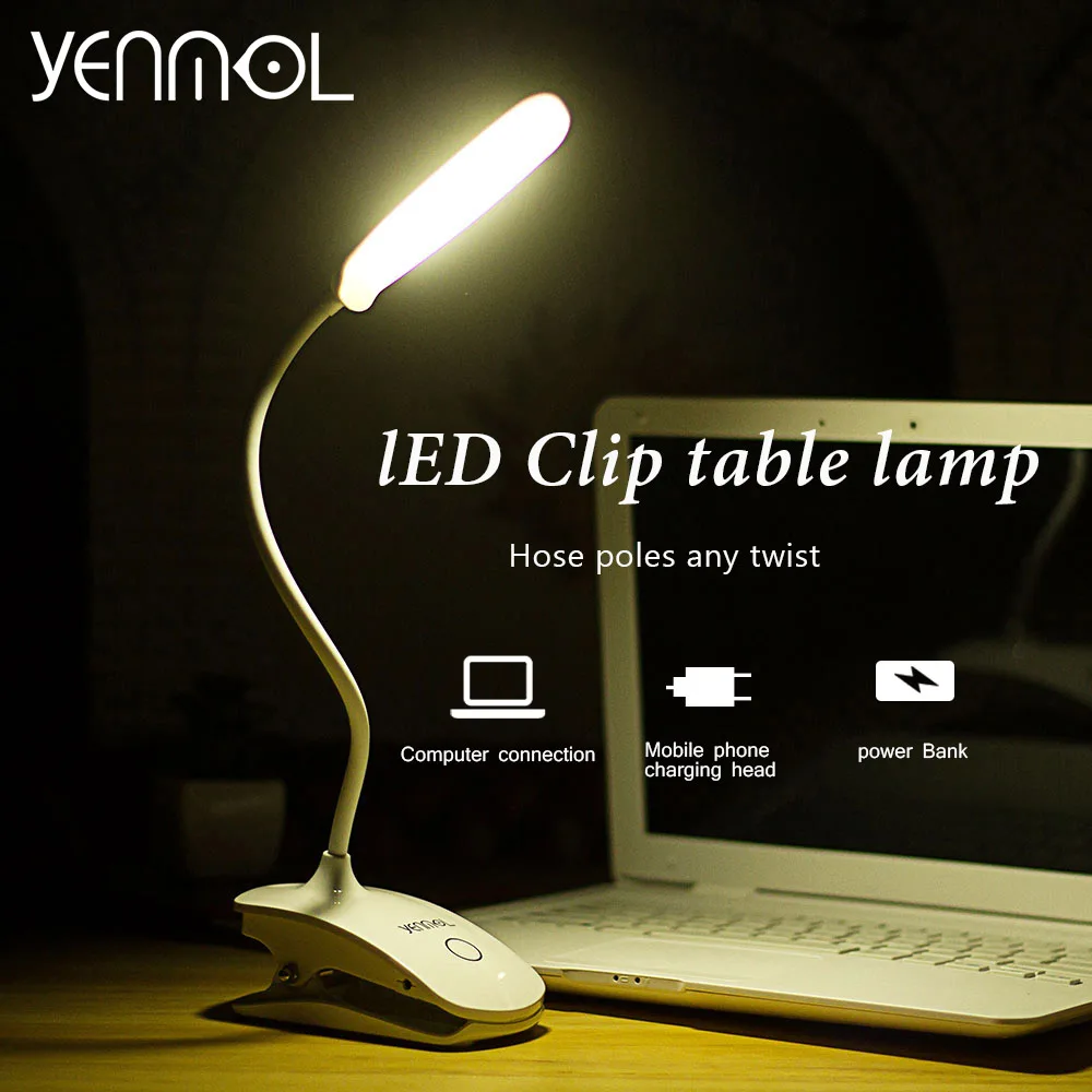 Yenmol Led Desk Lamps with Clamp For Reading Folding Clip USB Table Lamps for Living Room