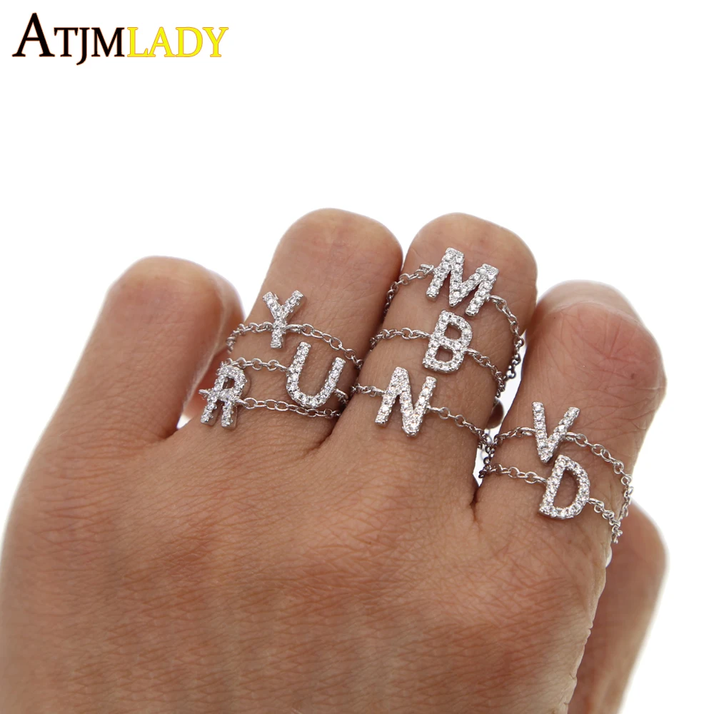 

2019 Real Anillos Rings Diy Ring Adjust Size Chain Alphabet Rings A-z Initial Name Cz Charm Jewelry Fashion Love Gift Tiny Thin