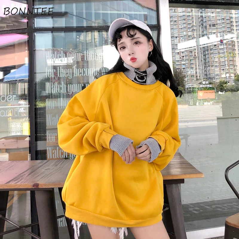 

Hoodies Women Patchwork Turtleneck Loose Soft Simple Korean Style Thicker Warm Soft Sweatshirts Womens High Quality Trendy Chic