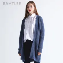 BAHTLEE весна осень женский мохер шерстяной вязаный кардиган свитер с длинными рукавами v-образным вырезом карманы