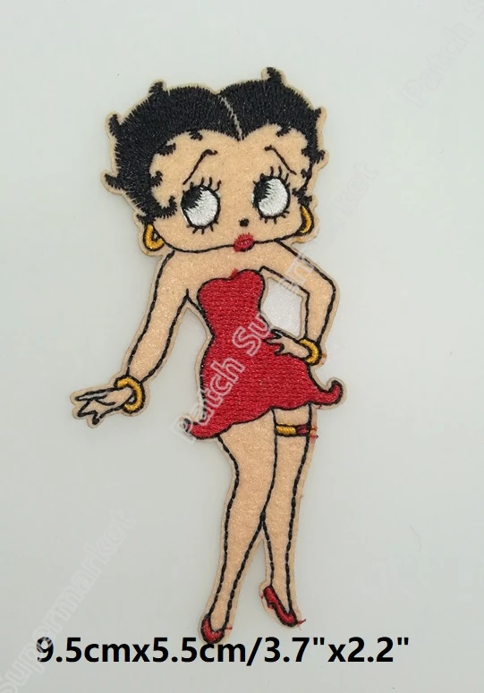 

3.7" Betty Boop cartoon girls red dress applique Movie TV Show Series Costume Embroidered iron on patches for clothing TRANSFER