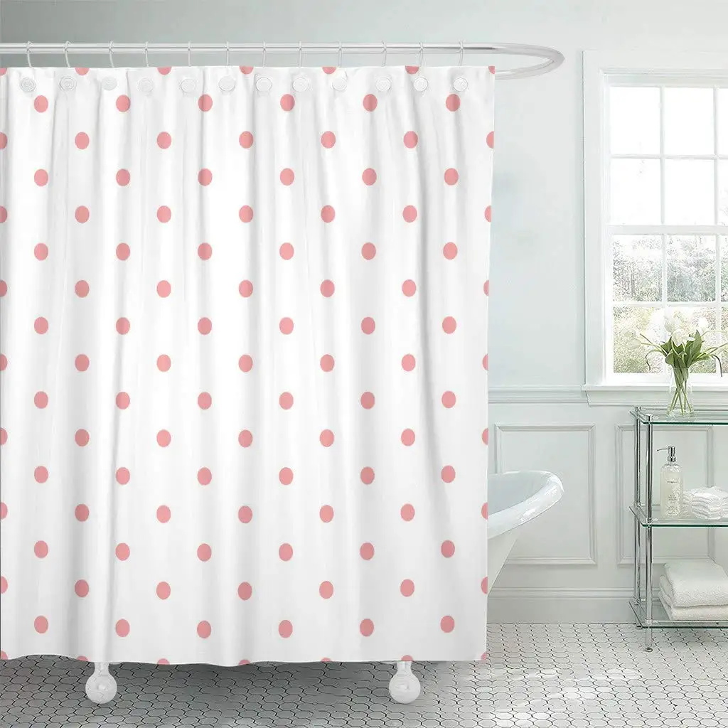 

Shower Curtain with Hooks Abstract Pink Polka Dots Pattern Color Diagonal Geometric Gingham Light Modern Pastel Bathroom