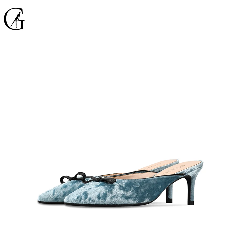 

GOXEOU2019 new spring and summer woemn's shoes suede bow tie slippers baotou flat heel sets semiSize 34-46 free shipping