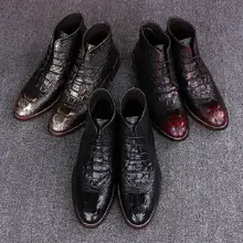 ERRFC/Новинка; сезон осень-зима; мужские ботинки для отдыха; роскошные мужские ботильоны с острым носком, на шнуровке, с принтом аллигатора; повседневная обувь с высоким берцем в британском стиле