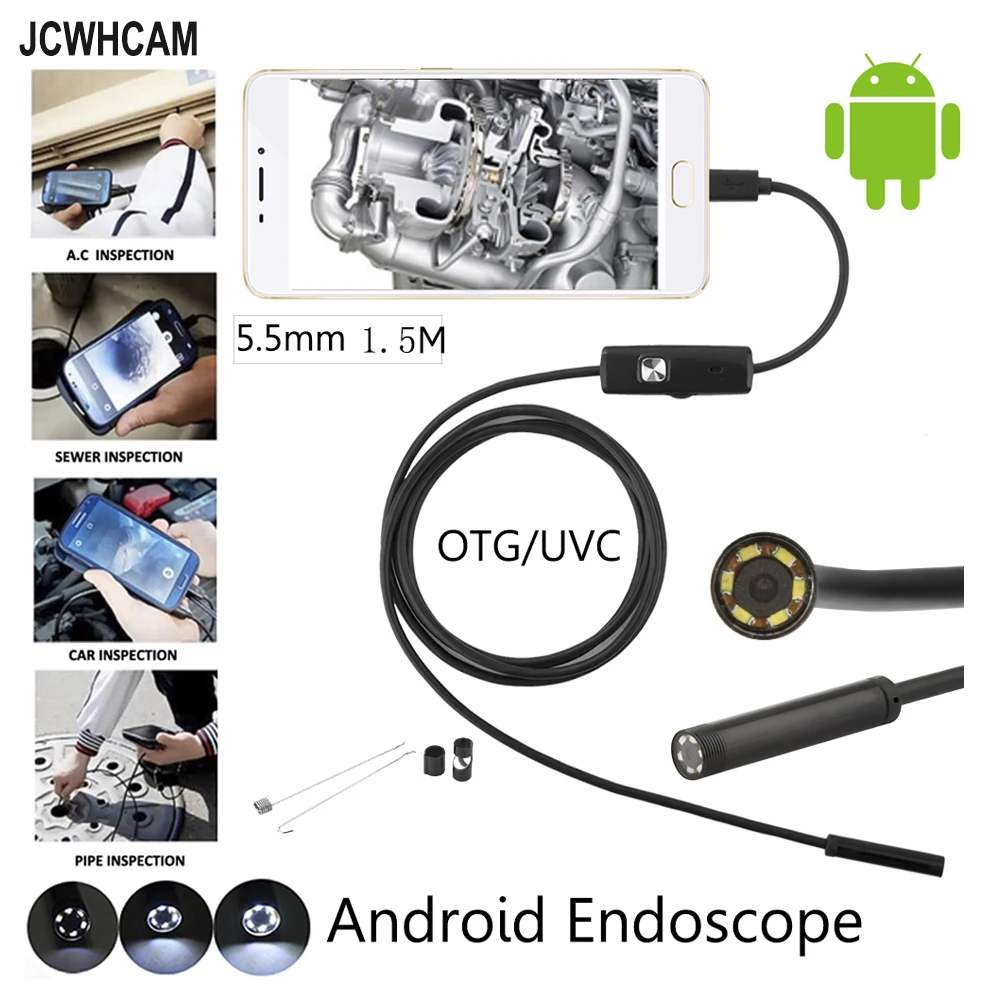 

JCWHCAM 5.5mm Lens 1.5M 2M 3.5M Camera USB Cable Waterproof 6 LED For Android Endoscope Mini USB Endoscope Inspection Camera