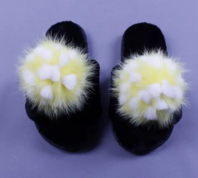 Women Fur Slippers Fashion Spring Summer Autumn Plush Slippers Fluffy Fur Slides Flip Flops Flat Shoes - Цвет: Многоцветный