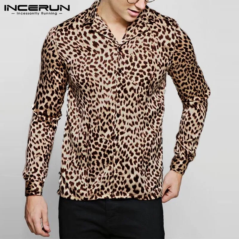 Men Leopard Print Short Sleeve T-Shirts Party Summer Casual Slim Fit Tops Blouse