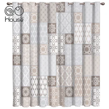 

Moroccan Geometric Checks Blackground Window Treatments Curtains Valance Kitchen Bedroom Outdoor Indoor