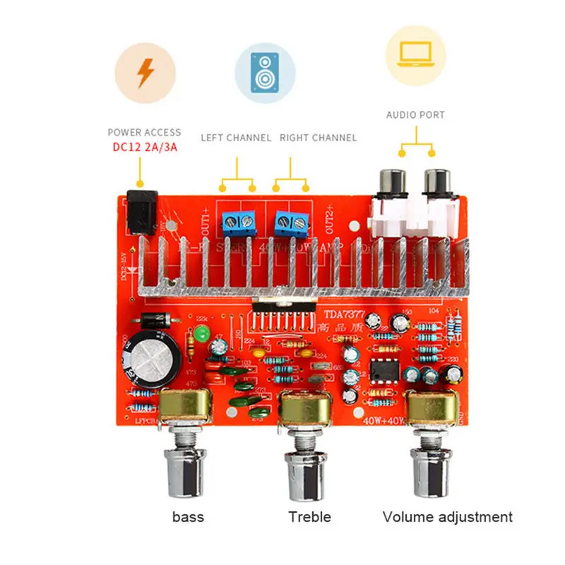 12 В Tda7377 аудио усилитель доска 40 Вт+ 40 Вт 2,0 канальный стерео усилитель для 3-6 дюймов книжная полка динамик Diy