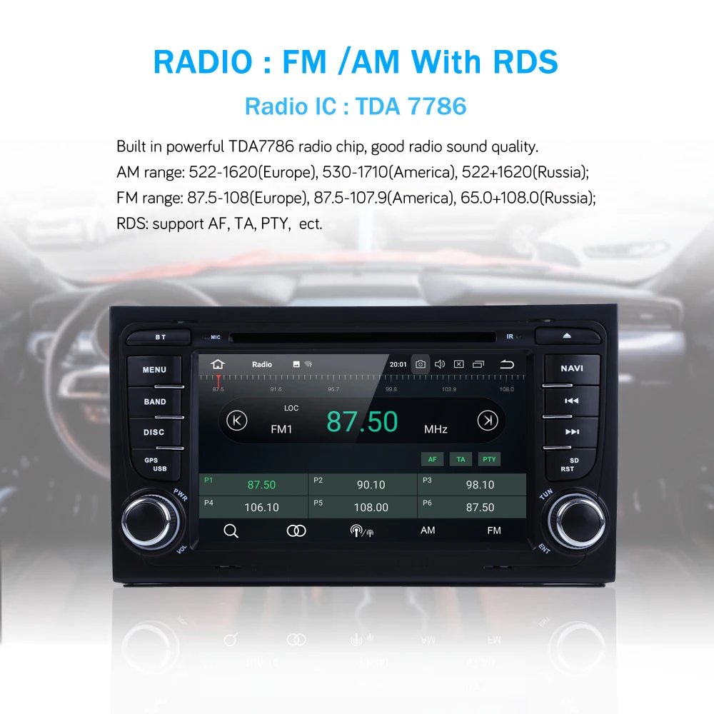 Excellent Android 8.0 RK3188 2G RAM 2Din Car DVD Player  For A4 S4 RS4 2002-2008 Quad Core CANBUS WIFI 4G GPS Navigation FM Car Radio Map 3