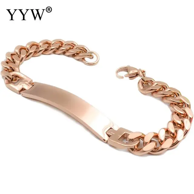 Hip Hop Men Bracelet Rose Gold Color Stainless Steel Hip Hop Men Bracelet Rose Gold Color Stainless Steel Fashion Curb Chain Women 8