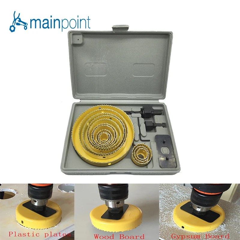 

Mainpoint 16pc YELLOW Hole Saw Cutting Set Kit 3/4"-5" (19mm-127mm) high quality Mandrels Saws Core Drill Bits Woodworking tools